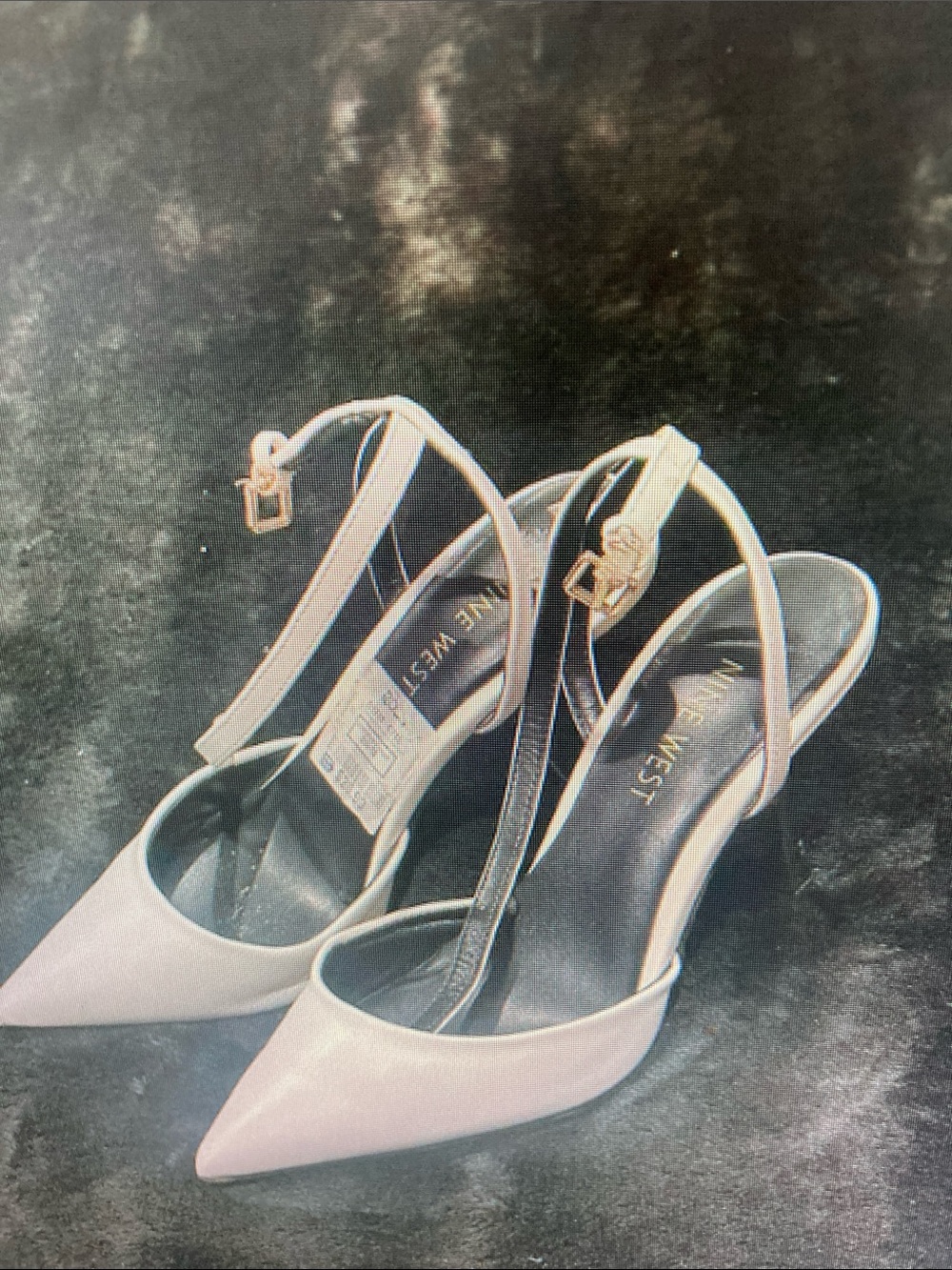 Nine West Blush Pink Pointed-Toe Slingback Heels with Gold Buckle